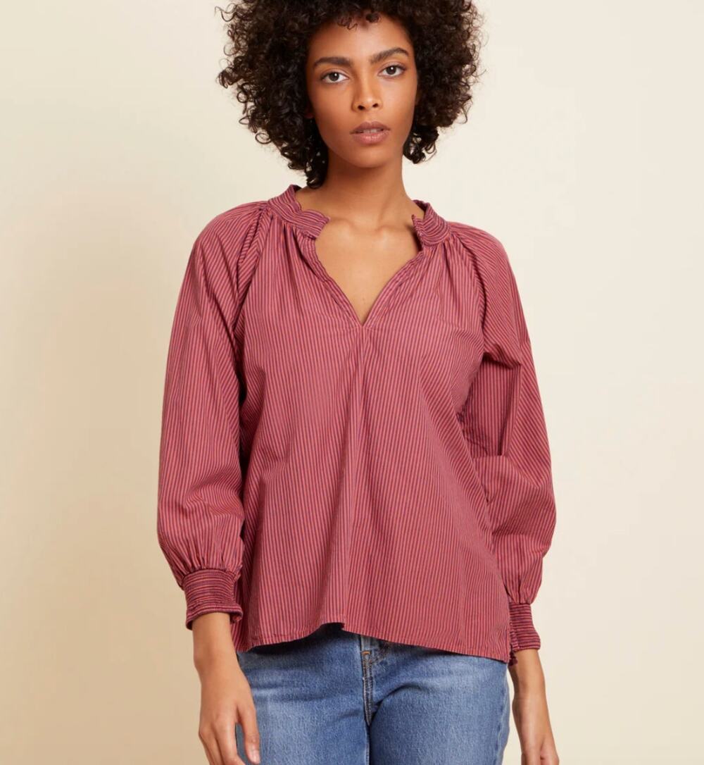Nation LTD Estelle Peasant Blouse Shirt Ruched Cuffed Balloon Sleeve Small